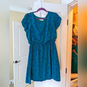 Peach Love California Dinosaur Print Sundress in Whimsical Teal and Navy